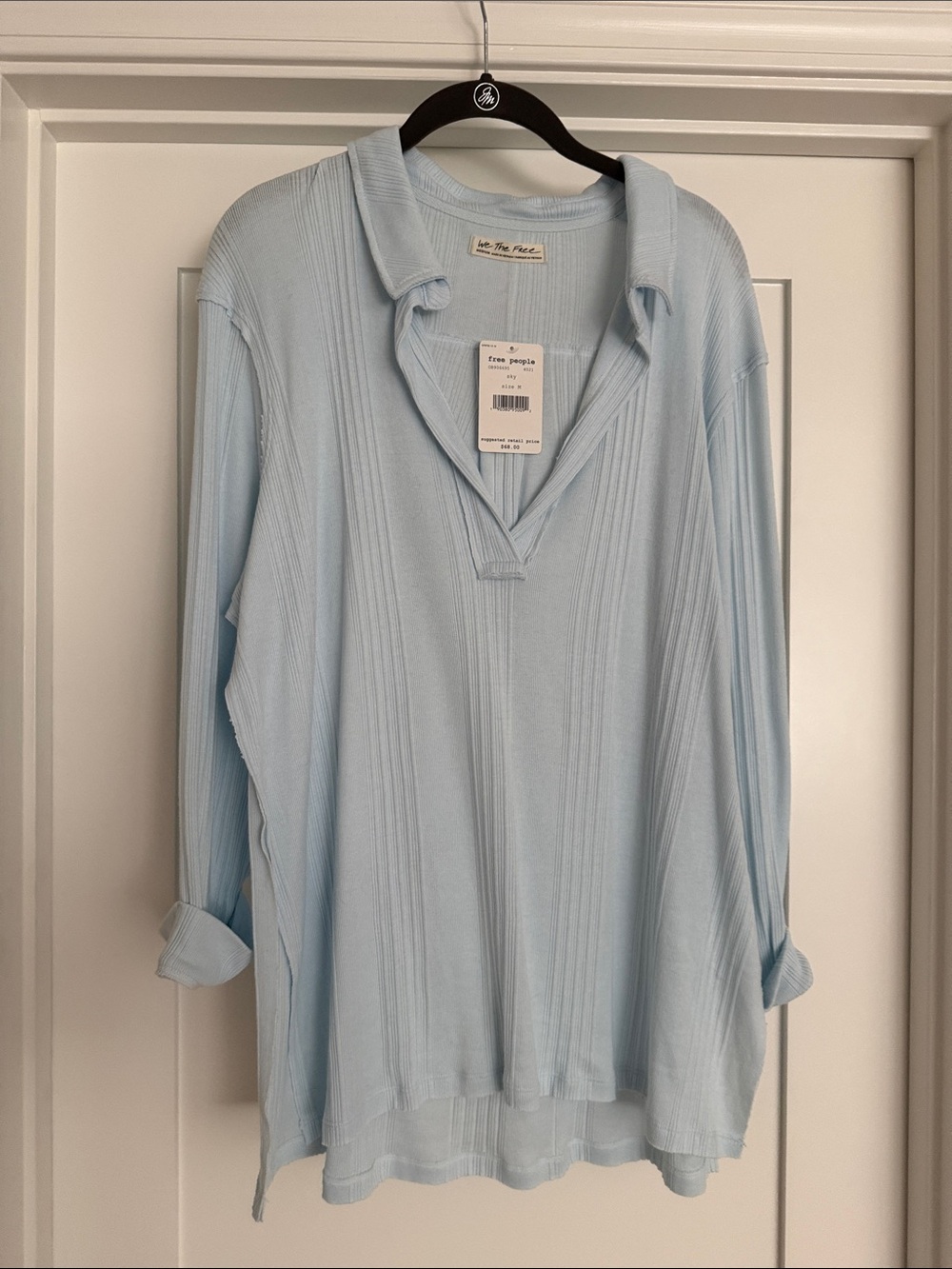 Free People We the Free Pale Blue Ribbed V‑Neck Pullover Tunic